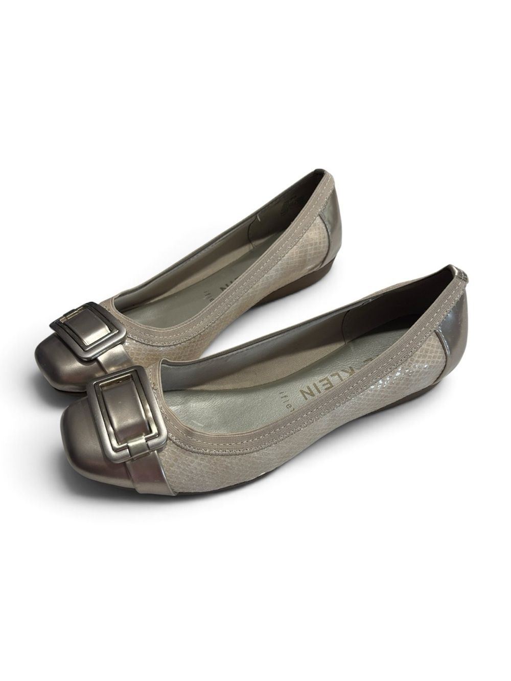 Anne Klein Unice Champagne Metallic Ballet Flats Slip-on Shoes Buckle Accent 8